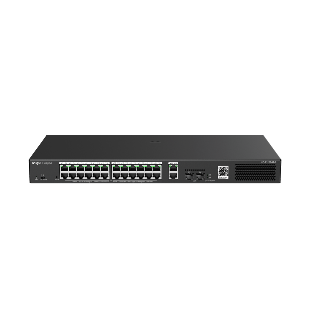 Ruijie Managed Network Switch with 24 Gigabit PoE Ports with two Gigabit Uplink Ports