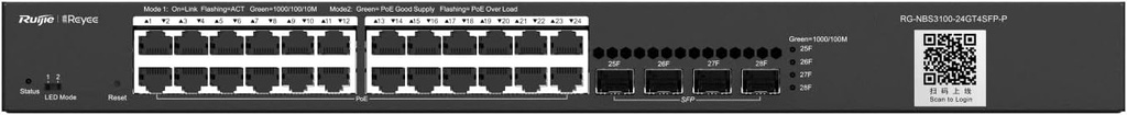 Reyee 24-Port Gigabit Switch with 4SFP-POE and Lifetime Cloud