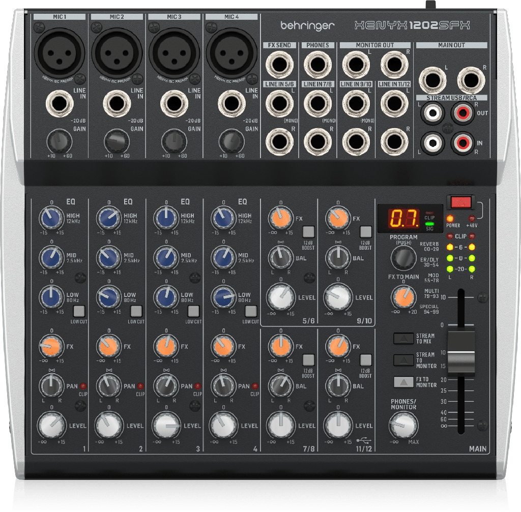 12-Channel Analog Mixer with Built-In FX and USB Interface