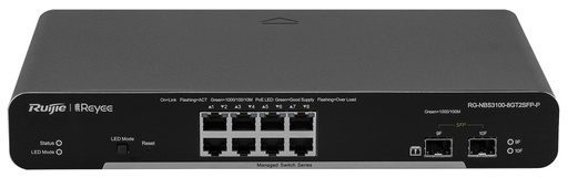 [RG-NBS3100-8GT2SFP] 8-Port Gigabit L2 Managed Switch, 8 Gigabit RJ45 Ports,2 SFP Slots, Desktop Steel Case

